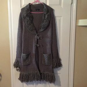 Long grey sweater duster.